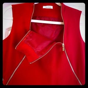 Calvin Klein red zipper sheath dress